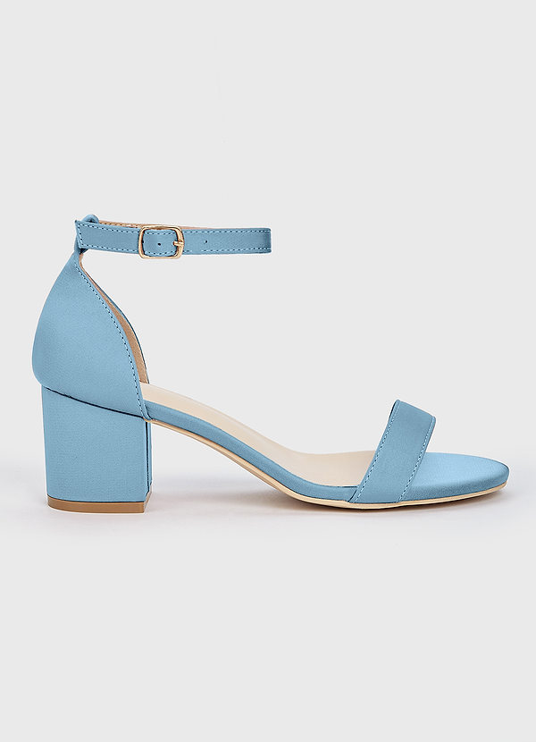 front Matching Color Stretch Satin One Strap Buckle Block Heel Sandals