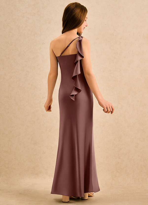 Azazie Almond Girls Formal Bloemenmeisjesjurken Kokerjurk Jurk van Stretch Satijn One-shoulder Espresso image1