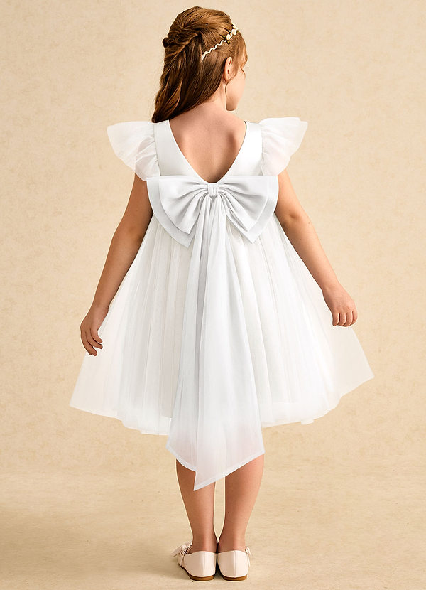 Azazie Munchkin Flower Girl Dresses Ivory White A-Line Bow Tulle Dress image1
