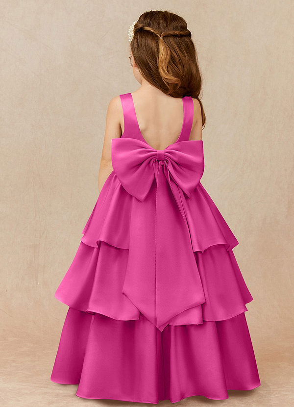 Azazie Margie Flower Girl Dresses Fuchsia A-Line Bow Stretch Satin Dress image1