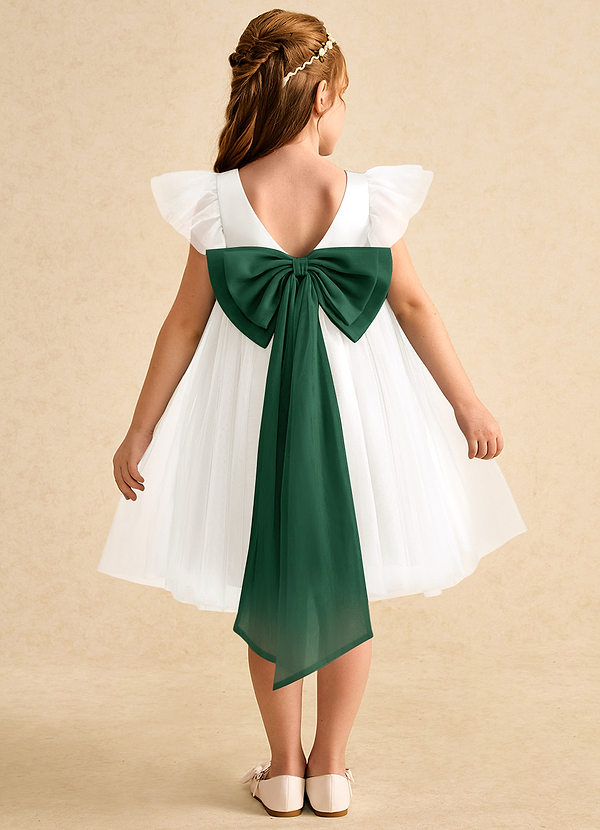 Azazie Munchkin Flower Girl Dresses Ivory Dark Green A-Line Bow Tulle Dress image1