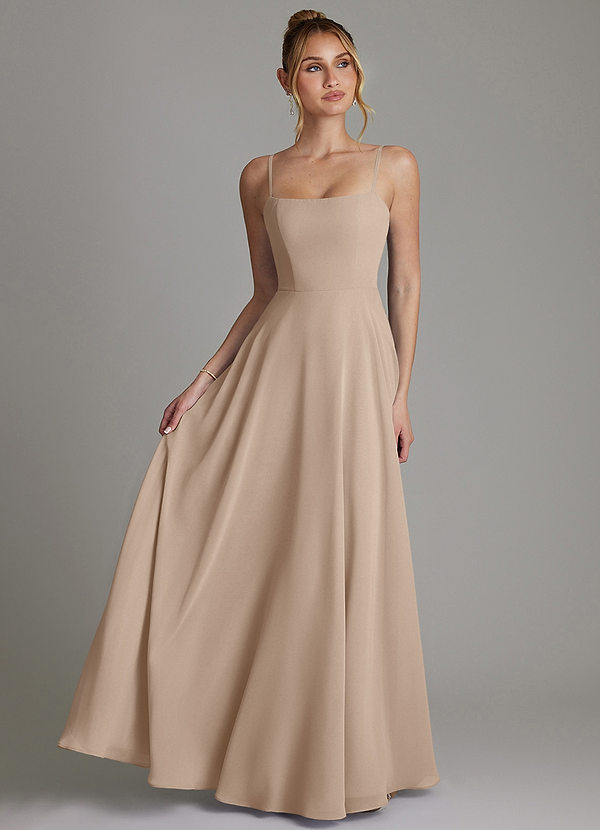 Azazie Elita Bridesmaid Dresses Taupe A-Line Pleated Chiffon Dress image1