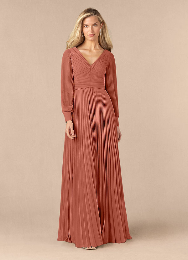Azazie Zina Mother of the Brides Dresses Clay A-Line Pleated Chiffon Dress image1