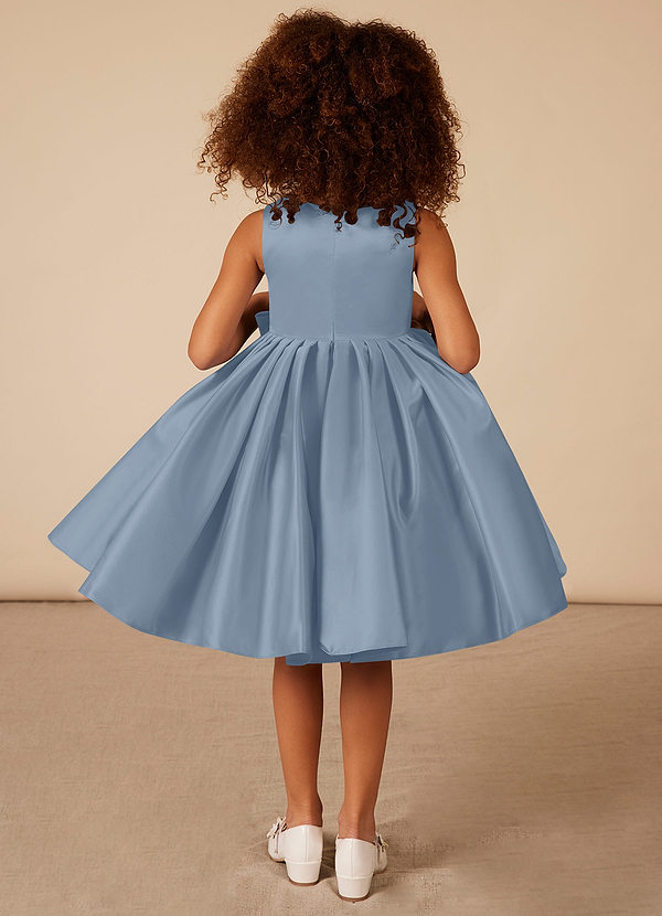 Azazie Bo Peep Flower Girl Dresses A-Line Bow Matte Satin Knee-Length Dress image2
