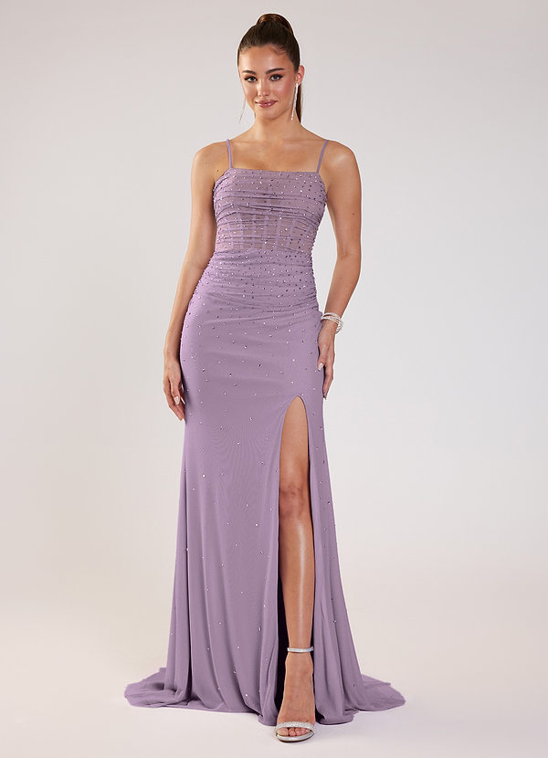 Vittorina Viola Chiaro Abito da ballo a sirena con corsetto e strass scintillanti image1