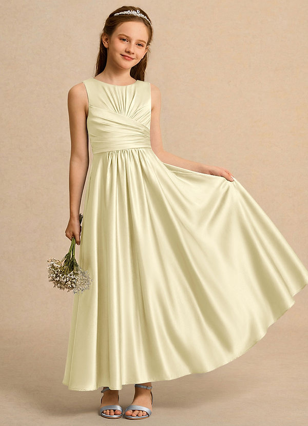 Azazie Ducky Girls Formal Flower Girl Dresses Lemon Sorbet A-Line Pleated Stretch Satin Dress image1
