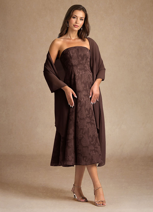 Azazie Lorain Mother of the Brides Dresses Ganache A-Line Pleated Floral Burnout Dress image1