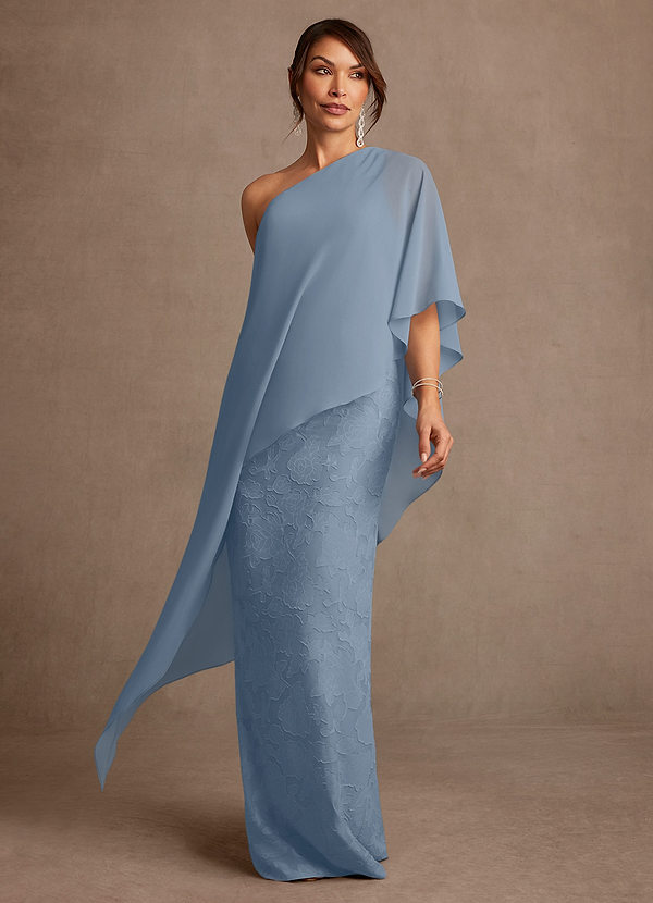 Azazie Wilma 신부의 어머니 드레스 쉬스 한쪽 어깨 플로럴 번아웃 플로어 길이 드레스 image1