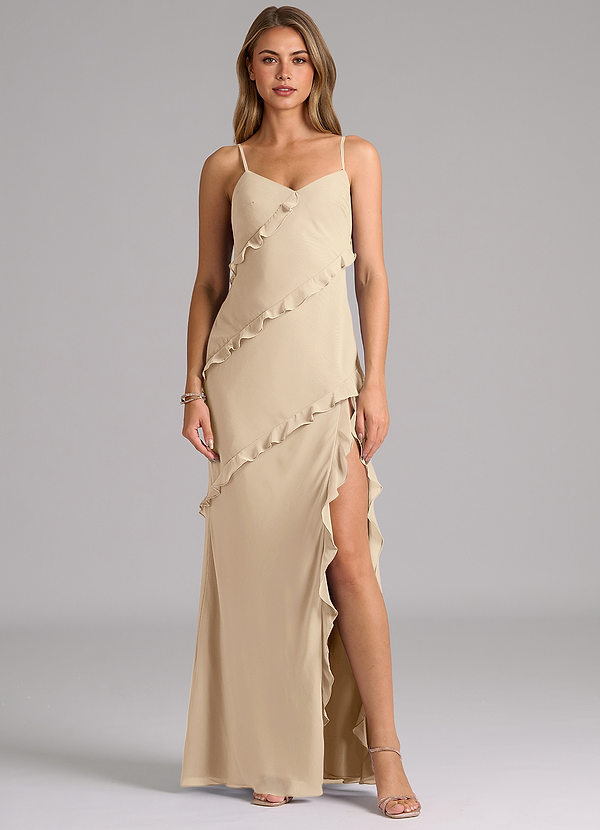 Azazie Nancie Brudtärneklänningar Klä av Sjöjungfru i Chiffong Rynkad Champagne image1