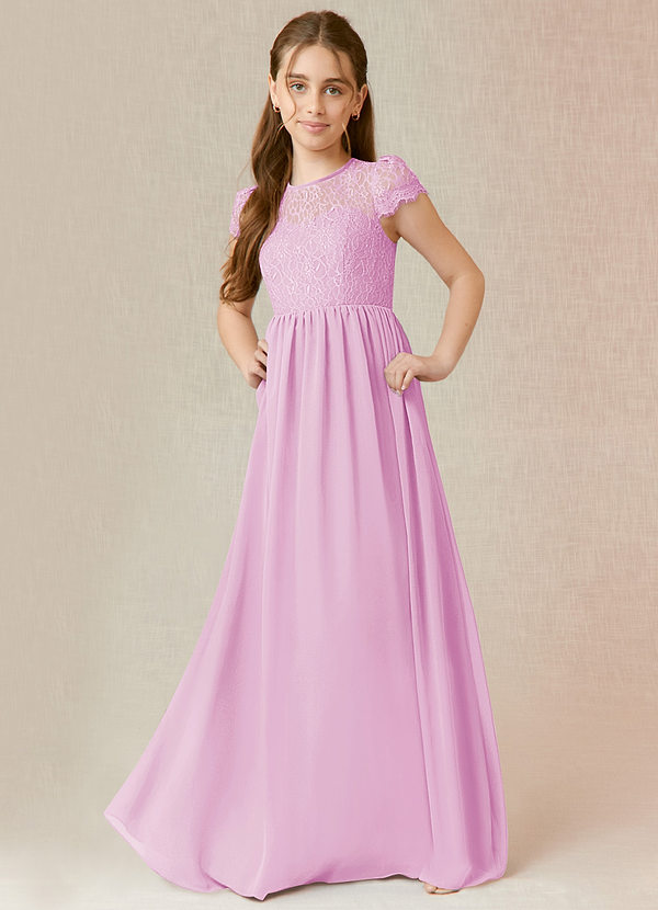 Azazie Delevingne Junior Robe Trapèze en Mousseline de soie Dentelle Rose Bonbon image1