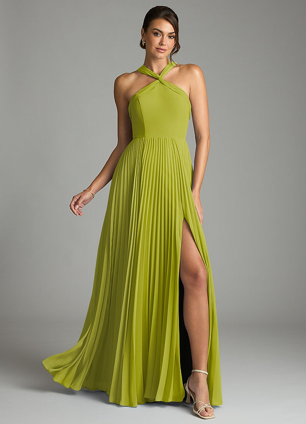 Azazie Afra Abiti da Damigella Abito A-Line in Chiffon Plissettato Citronella image1