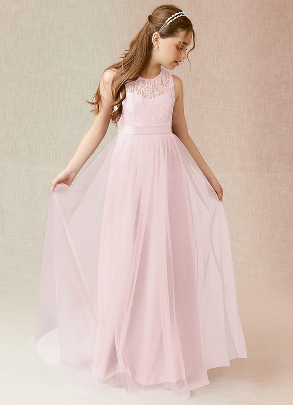 Azazie Georgette Junior A-Linie Spitze Tüll Kleid Zartrosa image1
