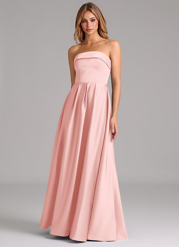 Azazie Lucienne Bridesmaid Dresses Powder Pink A-Line Strapless Stretch Satin Convertible Dress image1