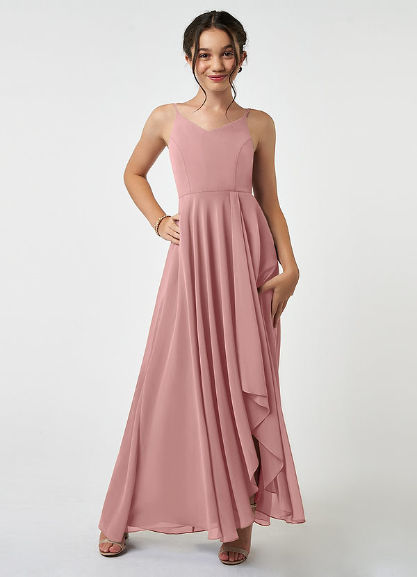 Azazie Collette Junior Dusty Rose A-Line Ruched Chiffon Dress image1