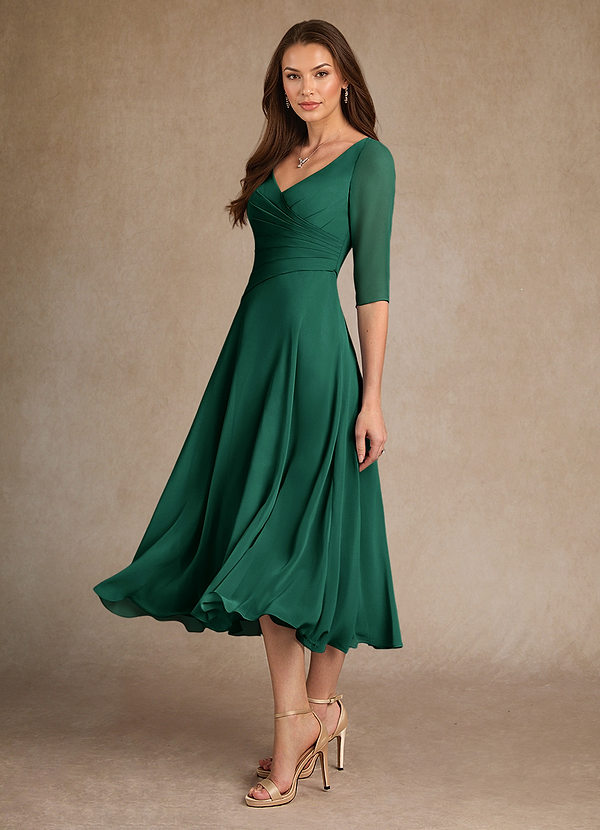 Azazie Durant Mother of the Brides Dresses Emerald A-Line Pleated Chiffon Dress image1