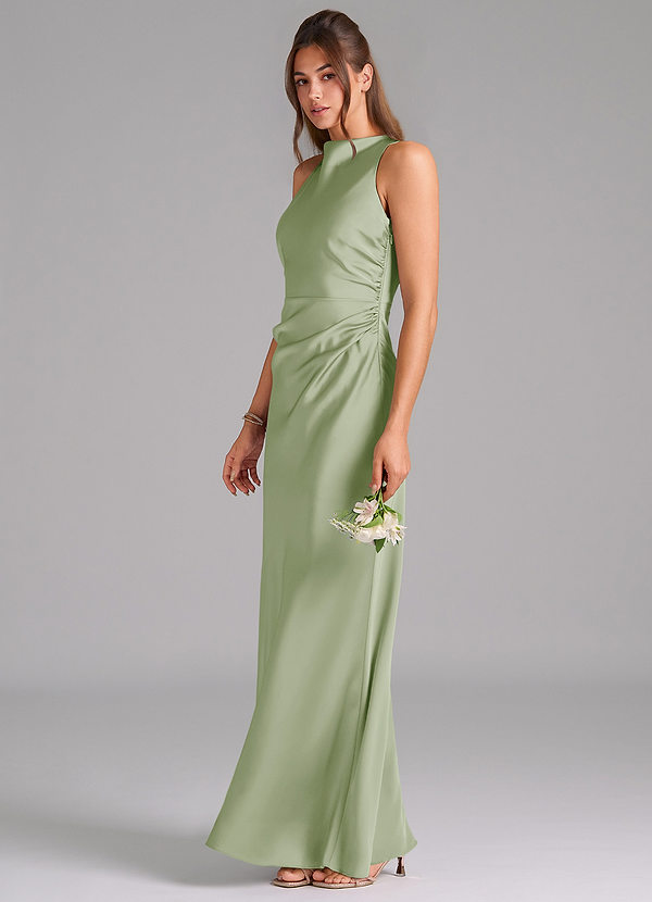 Azazie Evadne Bridesmaid Dresses Dusty Sage A-Line Pleated Stretch Satin Dress image1
