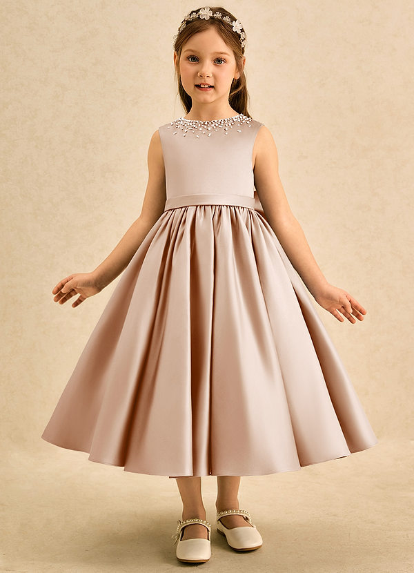 Azazie Doodle Flower Girl Dresses English Rose Ball-Gown Bow Matte Satin Dress image1