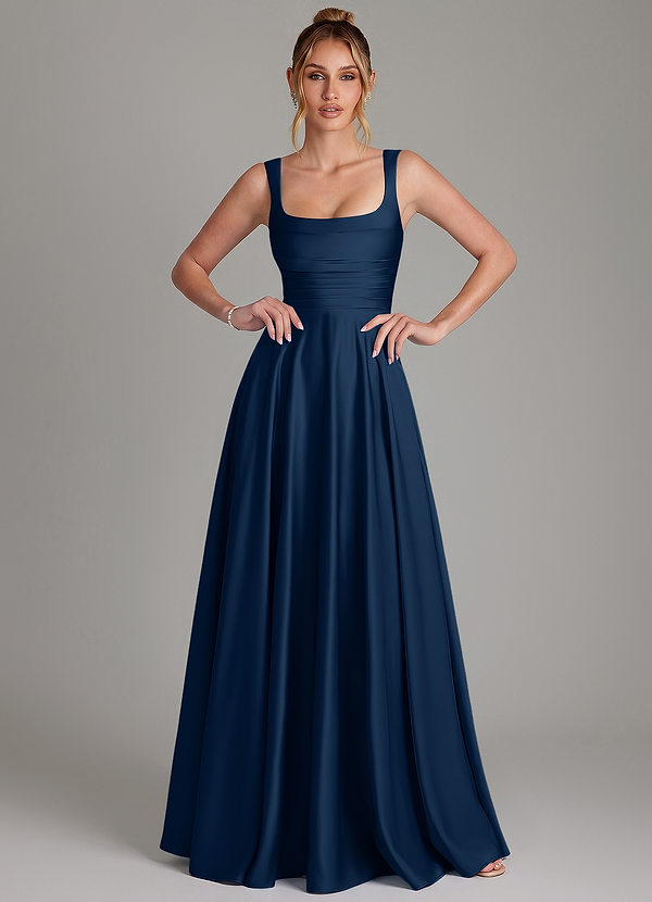 Azazie Azaria Dark Navy Stretch Satin Bridesmaid Dresses | Azazie
