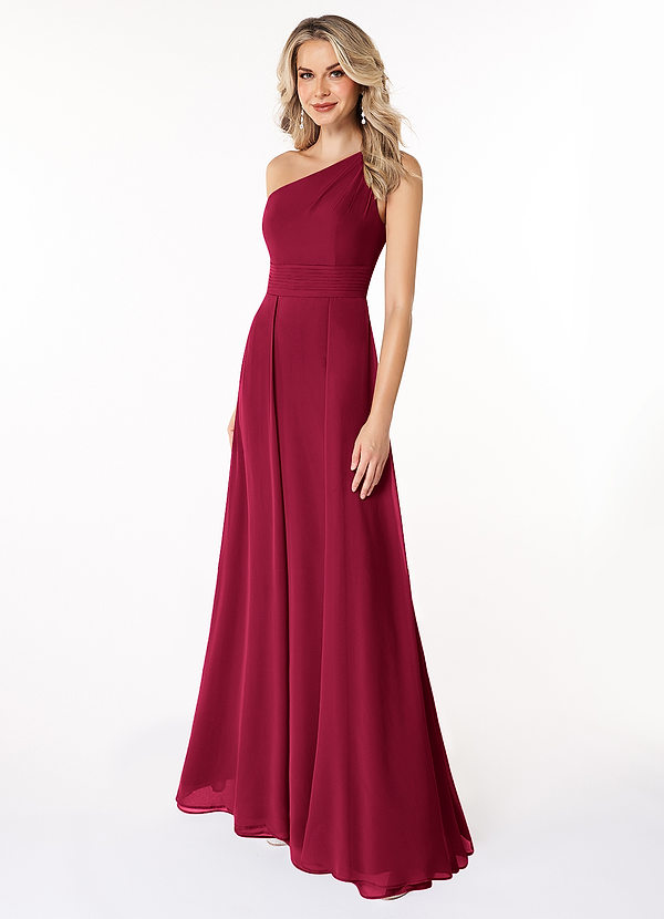 Azazie Dallas Bridesmaid Dresses Burgundy A-Line One Shoulder Chiffon Dress image1