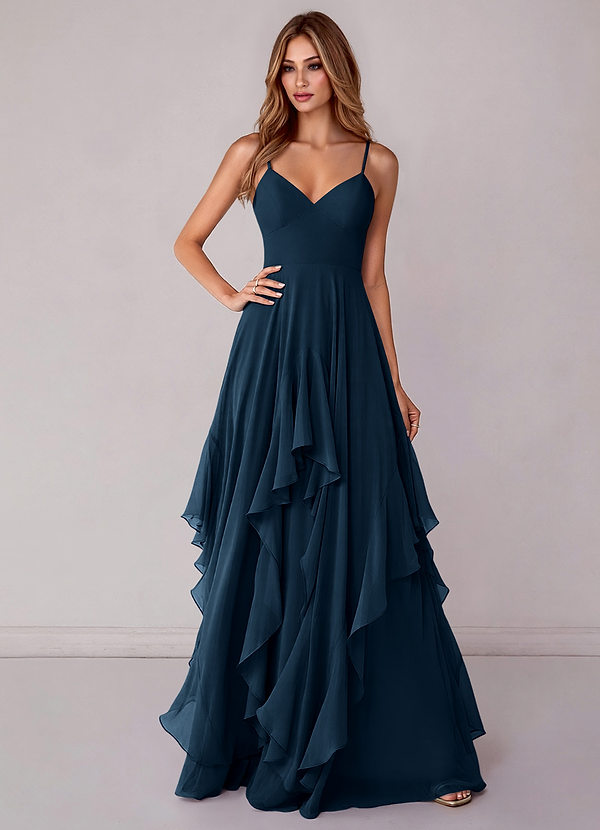 Azazie Zaina Abiti da Damigella Abito A-Line in Chiffon Marino Scuro image1