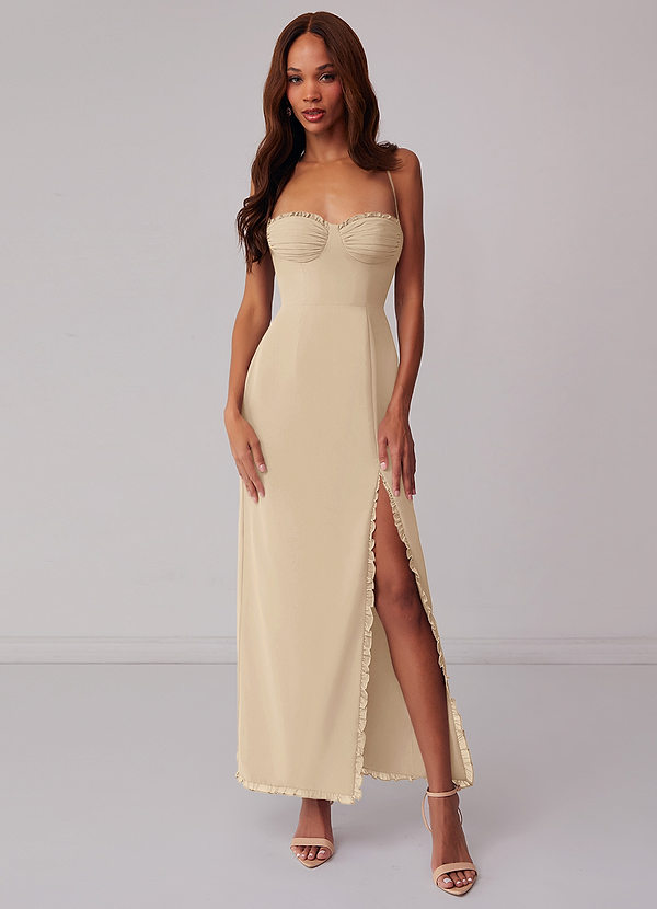 Barbie ♥ Azazie Bridesmaid Dresses Champagne Sheath Corset Chiffon Dress image1