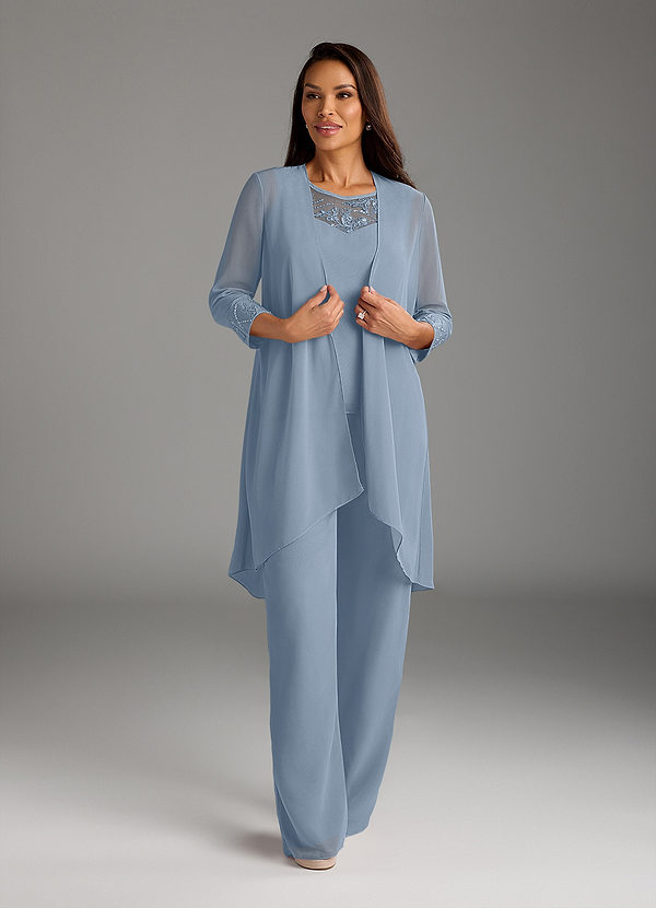 Azazie Maura Mother of the Bride Dresses Dusty Blue Jumpsuit/Pantsuit Sequins Chiffon Dress image1