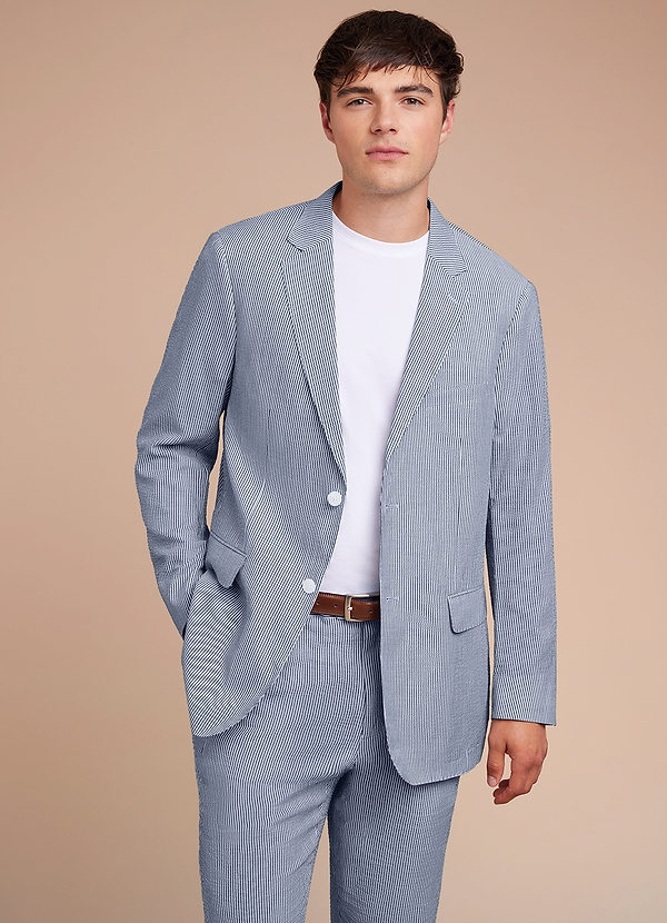 front Gavin Blue Striped Seersucker Suit Jacket