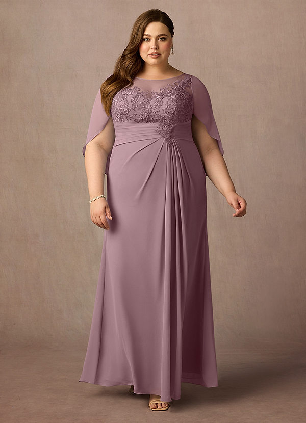 Azazie Hera Mother of the Brides Dresses Dusty Rose A-Line Lace Capelet Chiffon Dress image1