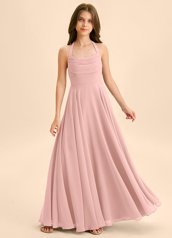 Azazie Kady Junior A-Linie Herzausschnitt Chiffon Kleid Rosettenrosa image1