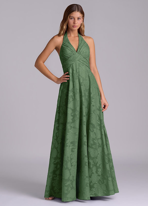 Azazie Tessie Brautjungfernkleider A-Linie Plissee Blumen-Burnout Kleid Eukalyptus image1