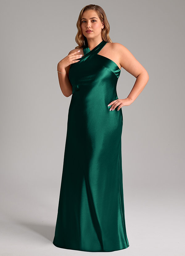 Azazie Doretta Bridesmaid Dresses Emerald Mermaid Bow Metallic Satin Dress image1