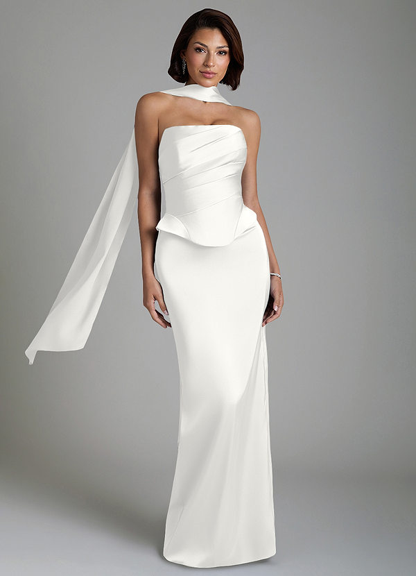 Azazie Harlow Bridesmaid Dresses White Sheath Corset Stretch Satin Dress image1
