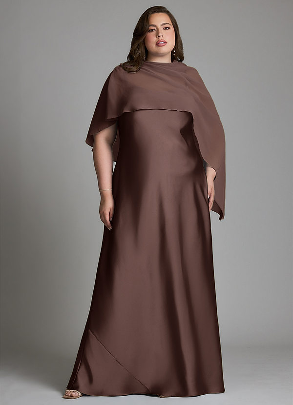 Azazie Jaleesa Abiti da Damigella Abito Tubino in Raso Elasticizzato Collo alto Ganache image1