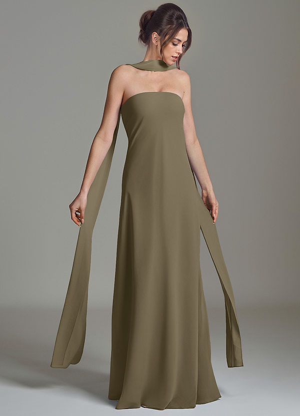 Azazie Ilana Robes de demoiselle d'honneur Robe Trapèze en Mousseline de soie Bustier Vert Saule image1
