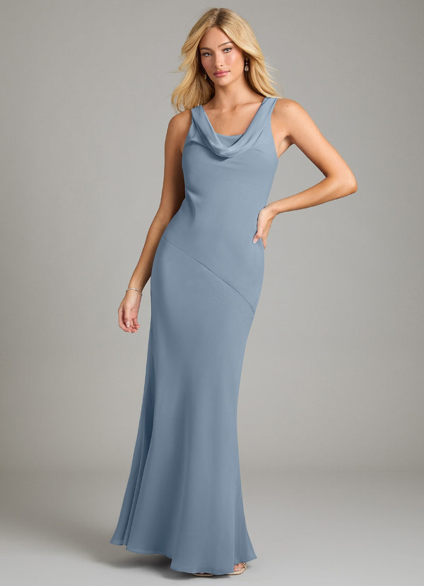 Azazie Rylina Bridesmaid Dresses Dusty Blue Mermaid Pleated Chiffon Dress image1