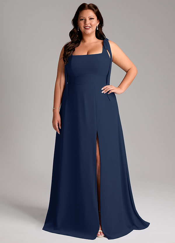 Azazie Debra Bridesmaid Dresses Dark Navy A-Line with Pockets Chiffon Convertible Dress image1