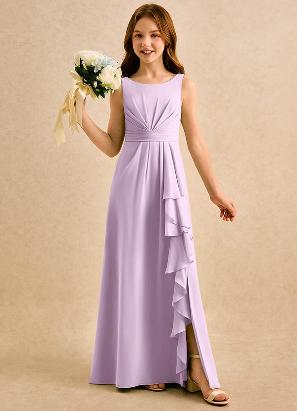 Azazie Chibi Girls Formal Flower Girl Dresses Frosted Lilac A-Line Pleated Chiffon Dress image1