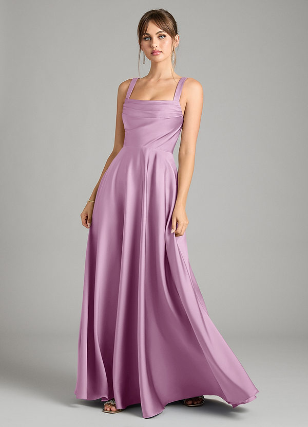 Azazie Shaude Bridesmaid Dresses Wisteria A-Line Pleated Stretch Satin Dress image1