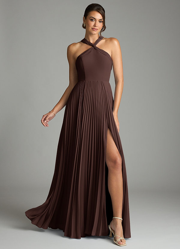 Azazie Afra Abiti da Damigella Abito A-Line in Chiffon Plissettato Ganache image1