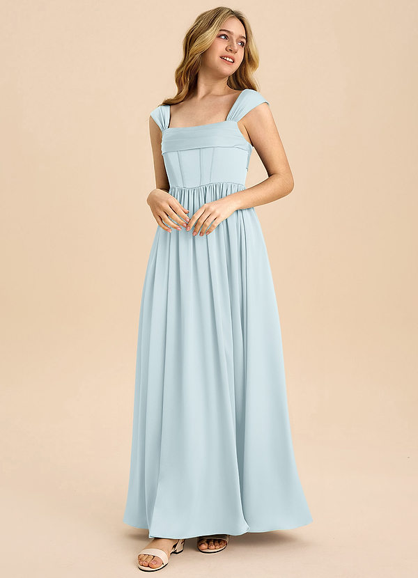 Azazie Hattie Junior Mist A-Line Pleated Stretch Satin Dress image1