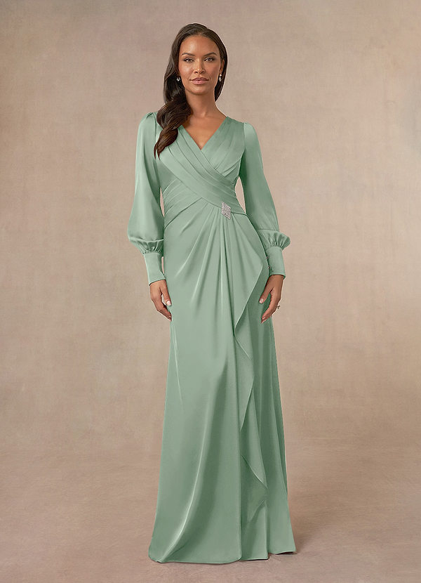 Azazie Petrina Vestidos de Madre de la Novia Vestido de Agave de Stretch Satin de Sirena con Plisado image1