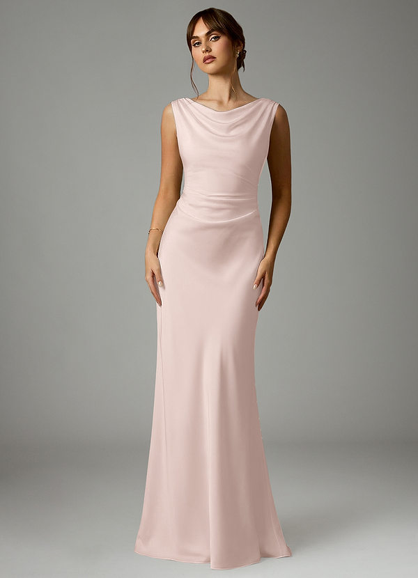 Azazie Kieryn Robes Demoiselle d'honneur Robe Sirène en Satin extensible Plissée Rose Pâle image1