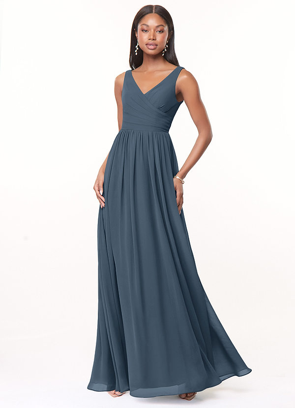 Azazie Keyla Bridesmaid Dresses Neptune A-Line V-Neck Pleated Chiffon Dress image1