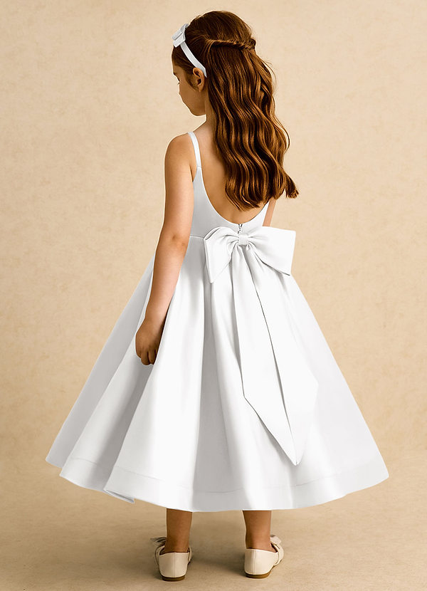 Azazie Babs Blumenkinder Kleider Ballkleid Plissee Matte Satin Kleid Weiß image1