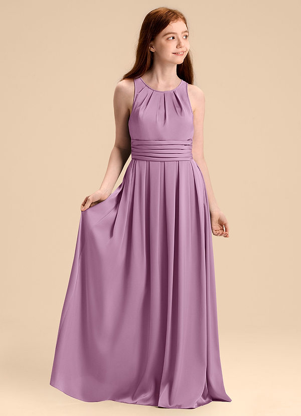 Azazie Bibiane Junior Jurk van Stretch Satijn met A-Lijn Geplooid Blauweregen image1