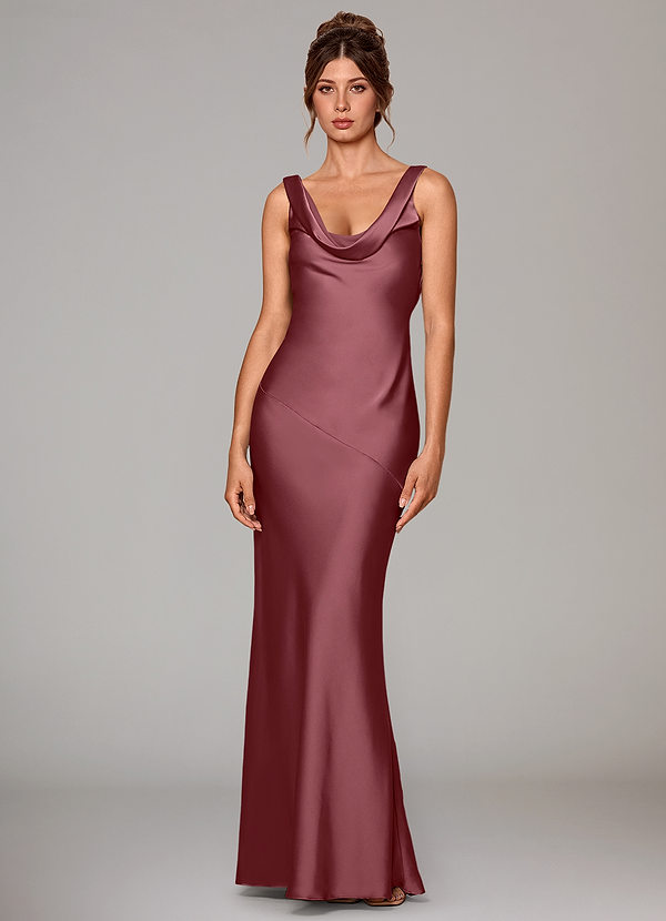 Azazie Rylina Bridesmaid Dresses Desert Rose Mermaid Stretch Satin Dress image1