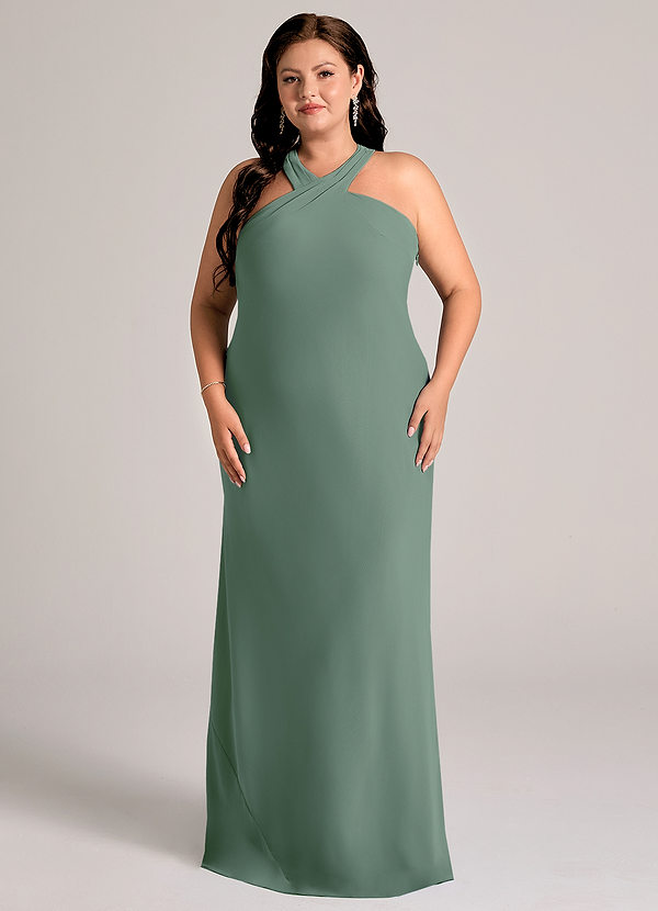 Azazie Doretta Bruidsmeisjes Jurken Jurk van Chiffon met Zeemeermin Geplooid Eucalyptus image1