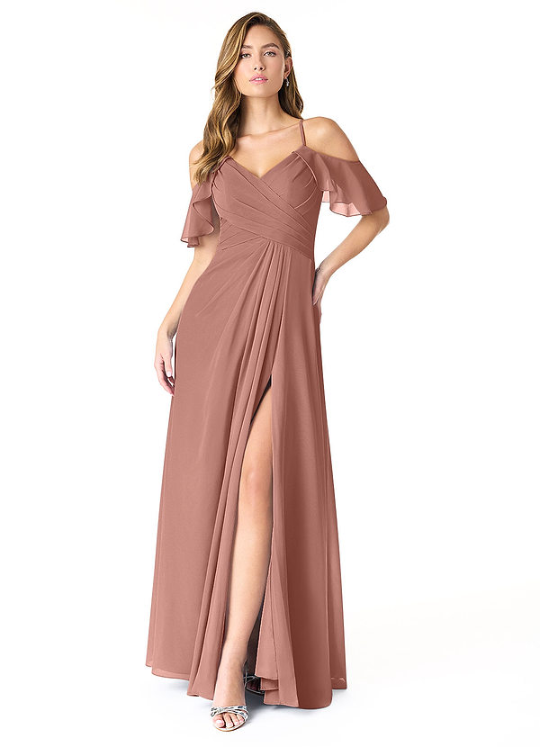 Azazie Dakota Bridesmaid Dresses Cedar Rose A-Line V-Neck Pleated Chiffon Dress image1