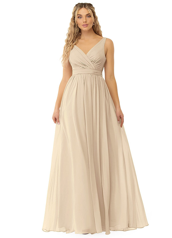 Azazie Kora Bridesmaid Dresses Champagne A-Line Pleated Chiffon Dress image1