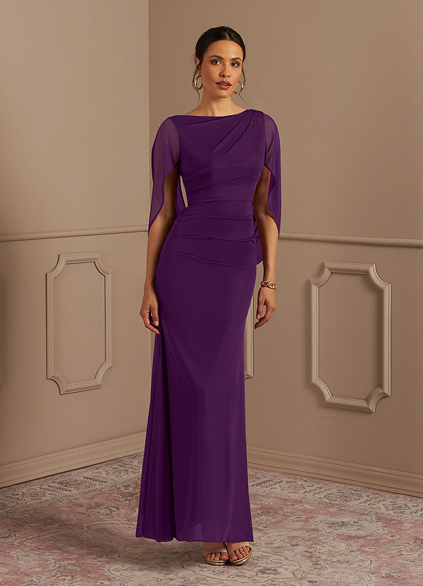 Grape Mother Of The Bride Dresses Beaded Neckline Illusion Sleeves Long Sheath Mother Of The Bride Dress